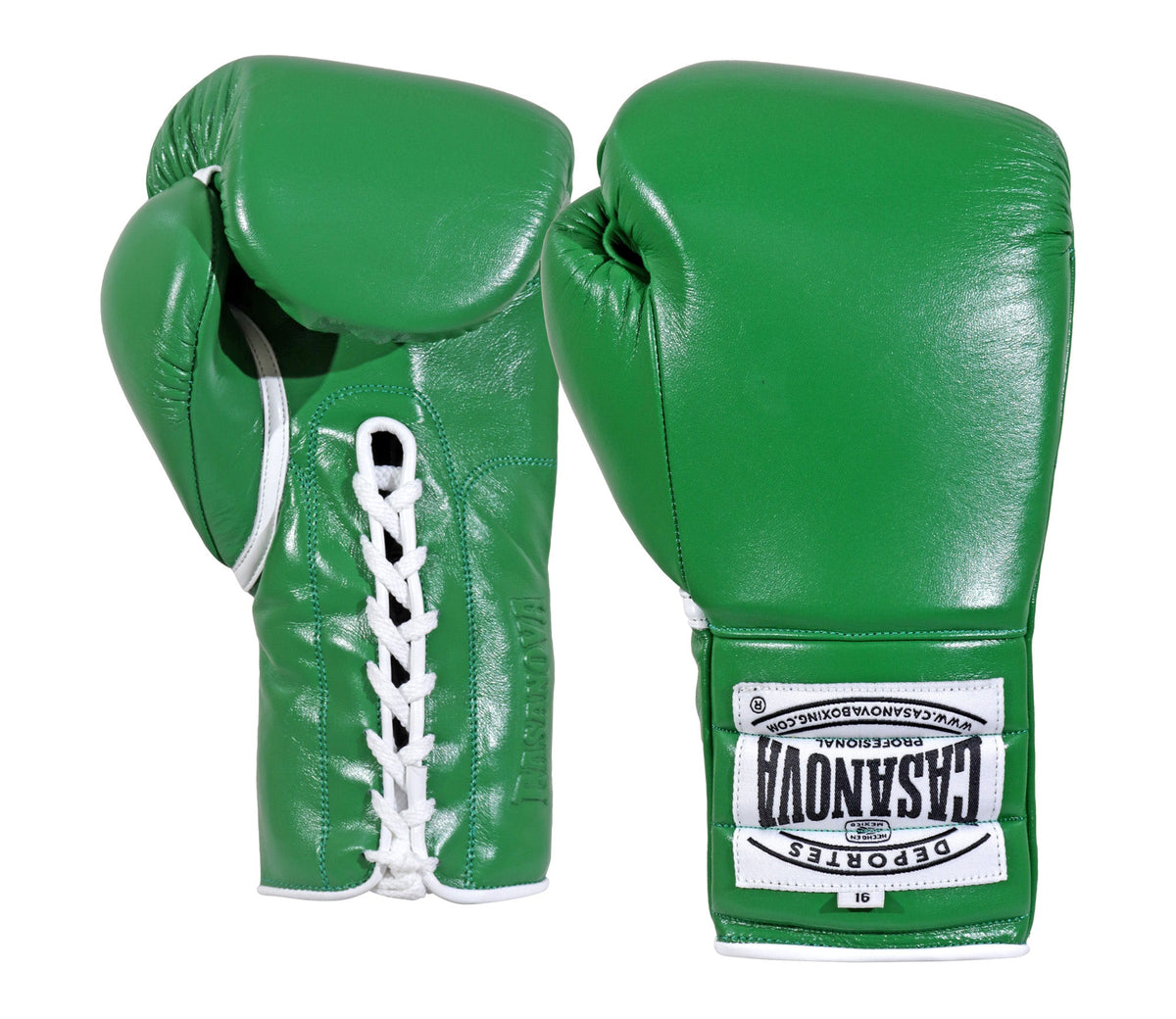 (NEW) Casanova® Boxing Professional Lace-Up Boxing Gloves - Green