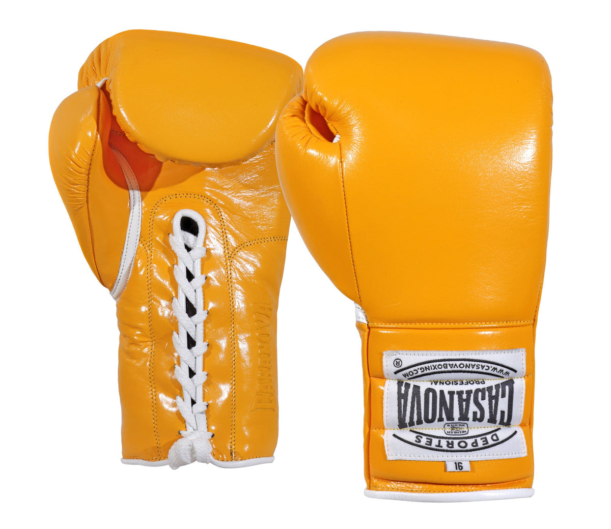 (NEW) Casanova® Boxing Professional Lace-Up Boxing Gloves - Yellow
