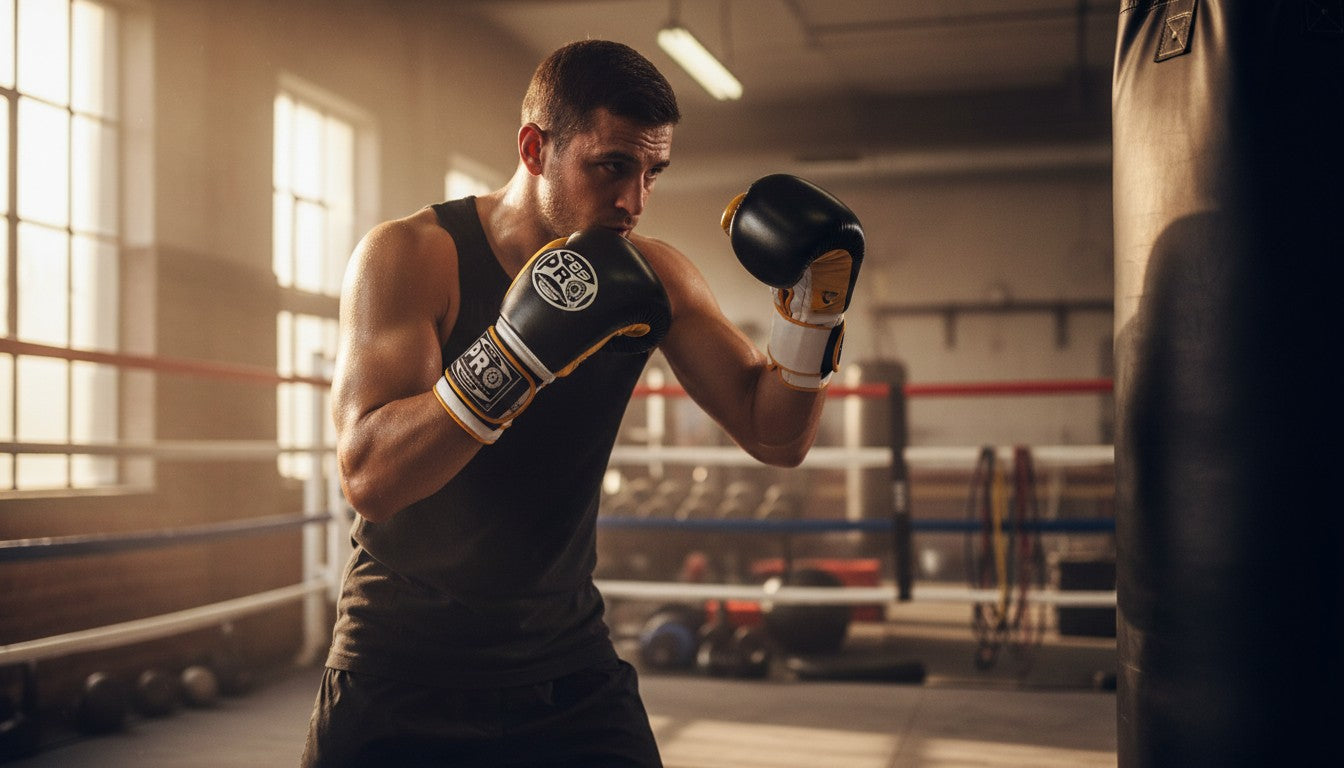 ProBoxing® Classic Leather Boxing Gloves - Training Gloves - Black & Yellow