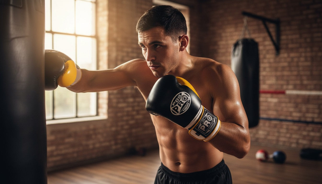 ProBoxing® Classic Leather Boxing Gloves - Training Gloves - Black & Yellow