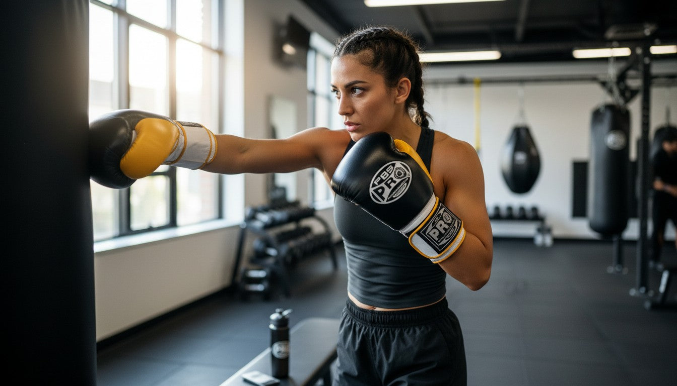 ProBoxing® Classic Leather Boxing Gloves - Training Gloves - Black & Yellow
