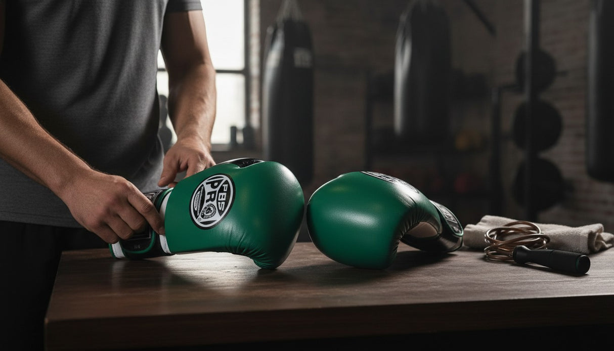 ProBoxing® Classic Leather Boxing Gloves - Training Gloves - Green & Black