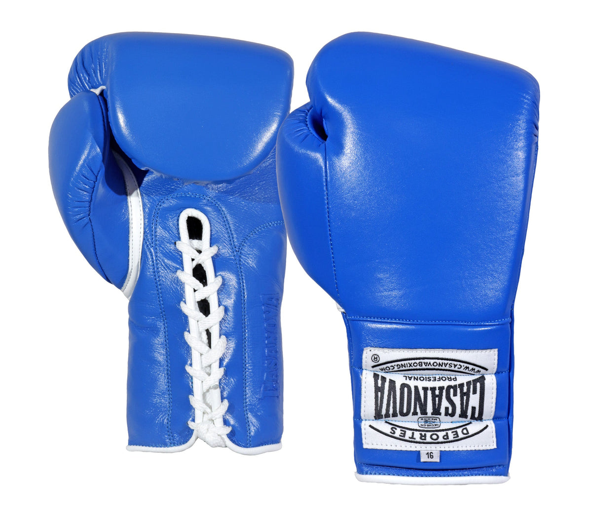(NEW) Casanova® Boxing Professional Lace-Up Boxing Gloves - Blue