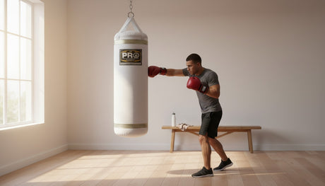 ProBoxing® Heavy Punching Bag (4.5 FT Tall) - White with Gold Trim