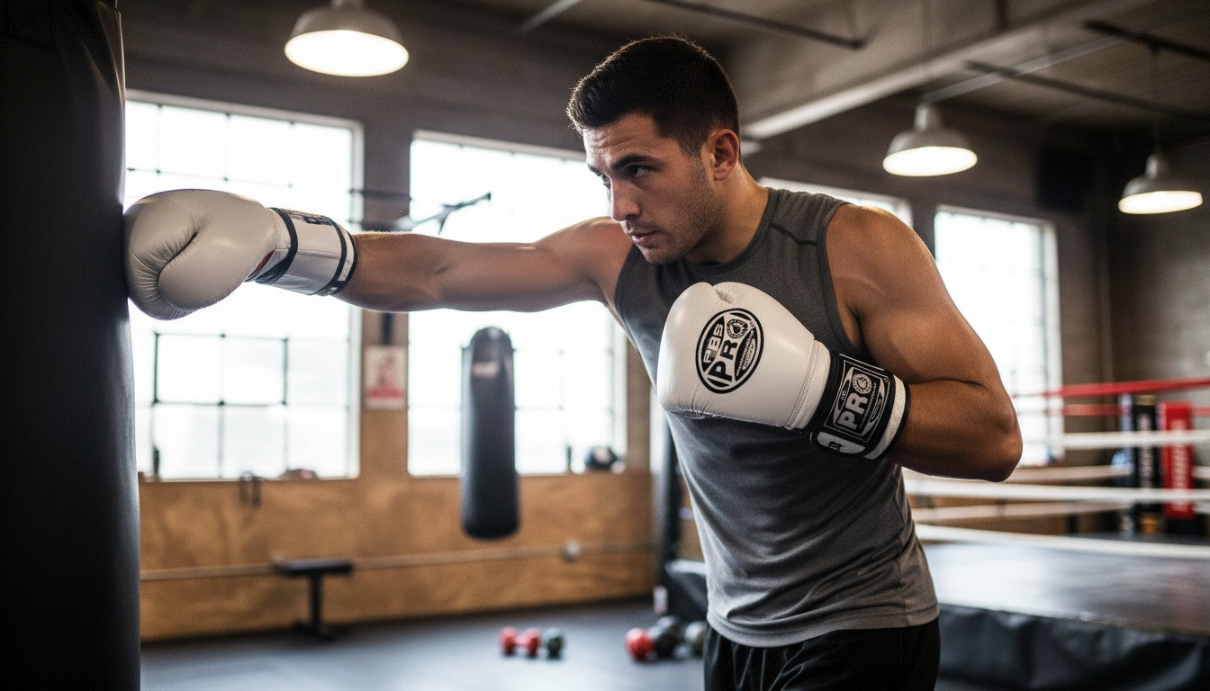 ProBoxing® Classic Leather Boxing Gloves - Training Gloves - White & Red