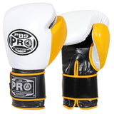 ProBoxing® Classic Leather Boxing Gloves - Training Gloves - White & Yellow