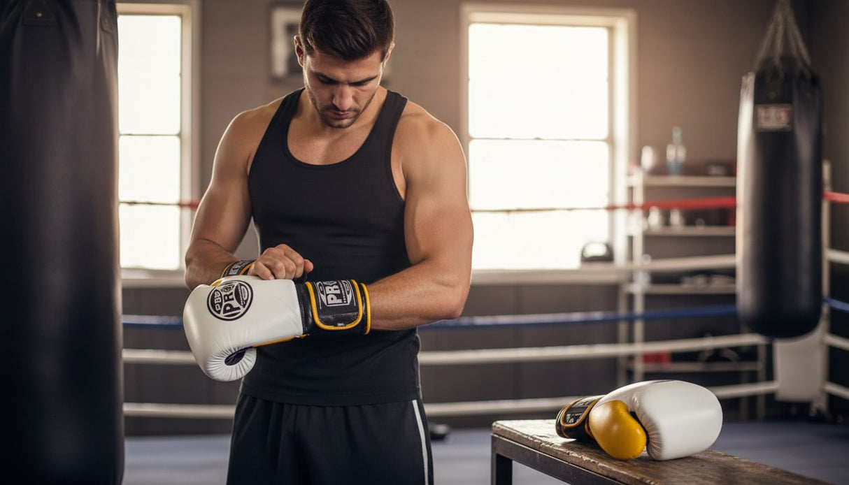 ProBoxing® Classic Leather Boxing Gloves - Training Gloves - White & Yellow