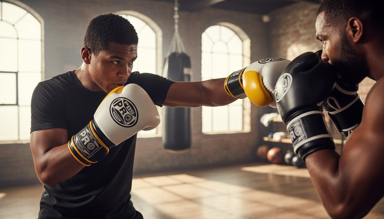 ProBoxing® Classic Leather Boxing Gloves - Training Gloves - White & Yellow