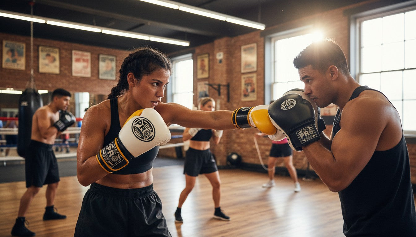 ProBoxing® Classic Leather Boxing Gloves - Training Gloves - White & Yellow