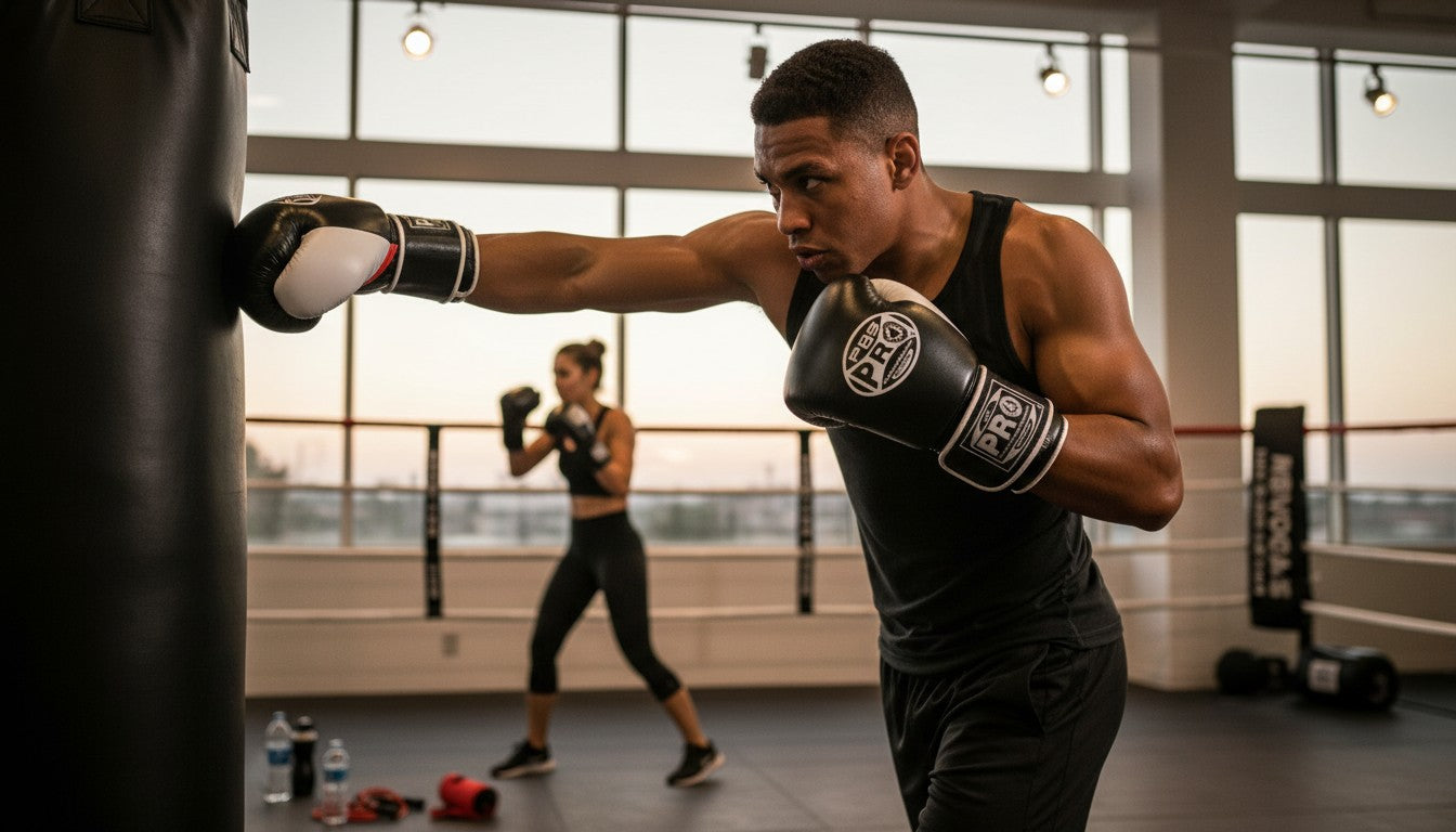 ProBoxing® Classic Leather Boxing Gloves - Training Gloves - Black & White