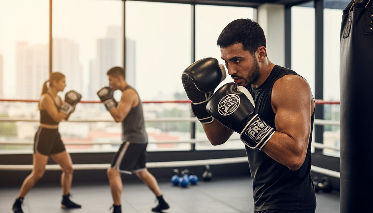 ProBoxing® Classic Leather Boxing Gloves - Training Gloves - Black & White