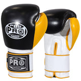 ProBoxing® Classic Leather Boxing Gloves - Training Gloves - Black & Yellow