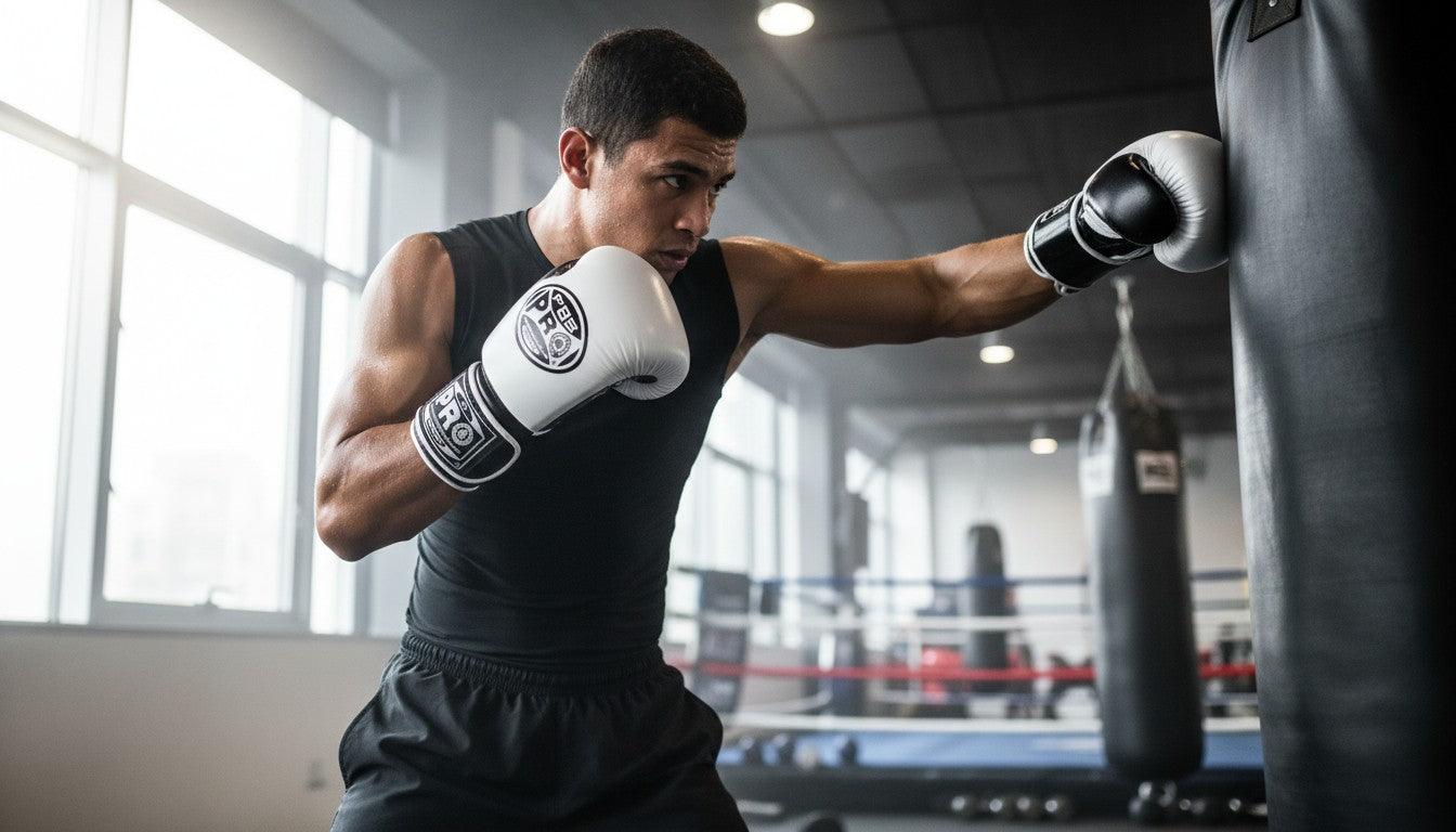ProBoxing® Classic Leather Boxing Gloves - Training Gloves - White & Black