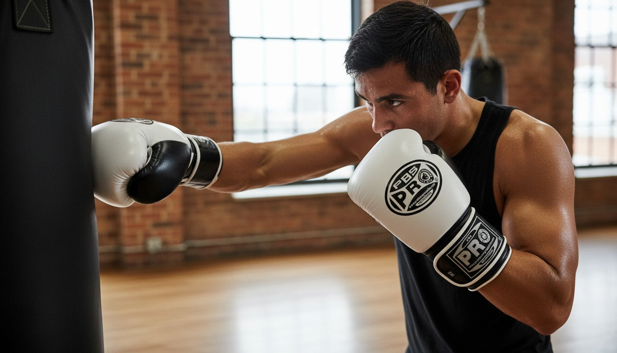 ProBoxing® Classic Leather Boxing Gloves - Training Gloves - White & Black