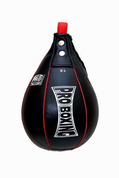 Pro Boxing® Leather Speed Bag - Black/Red Trim