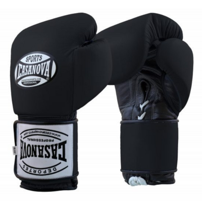 Casanova Boxing® Hybrid Boxing Gloves w/ Lace-Up and Hook & Loop - Black