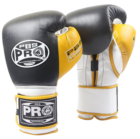 ProBoxing® Series Gel Hook and Loop Gloves - Black/White with Yellow Thumb