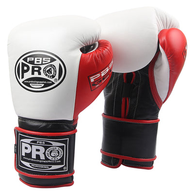 Pro Boxing® Series Gel Hook and Loop Gloves - PBG White/Black with Red Thumb