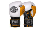 ProBoxing® Series Gel Hook and Loop Gloves - PBG White/Black with Yellow Thumb