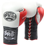 ProBoxing® Series Gel Lace Gloves - White/Black with Red Thumb