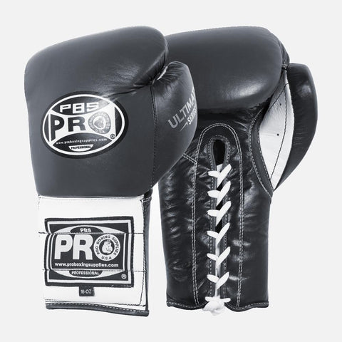 ProBoxing® Ultimate Lace-Up Boxing Gloves – Black/White