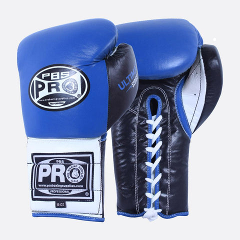 ProBoxing® Ultimate Lace-Up Boxing Gloves – Blue/Black